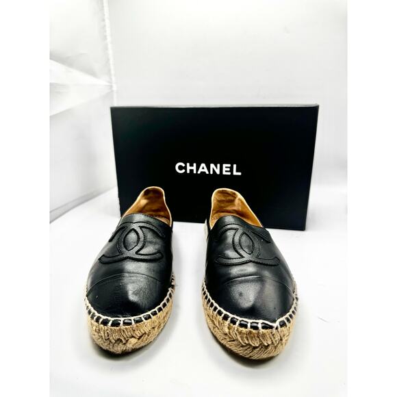 Chanel Shoes - Chanel Black Canvas CC Logo Espadrille Flats Classic EU 35